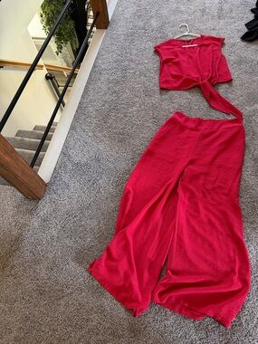 Tie-Front Wide Leg Set in Bright Pink